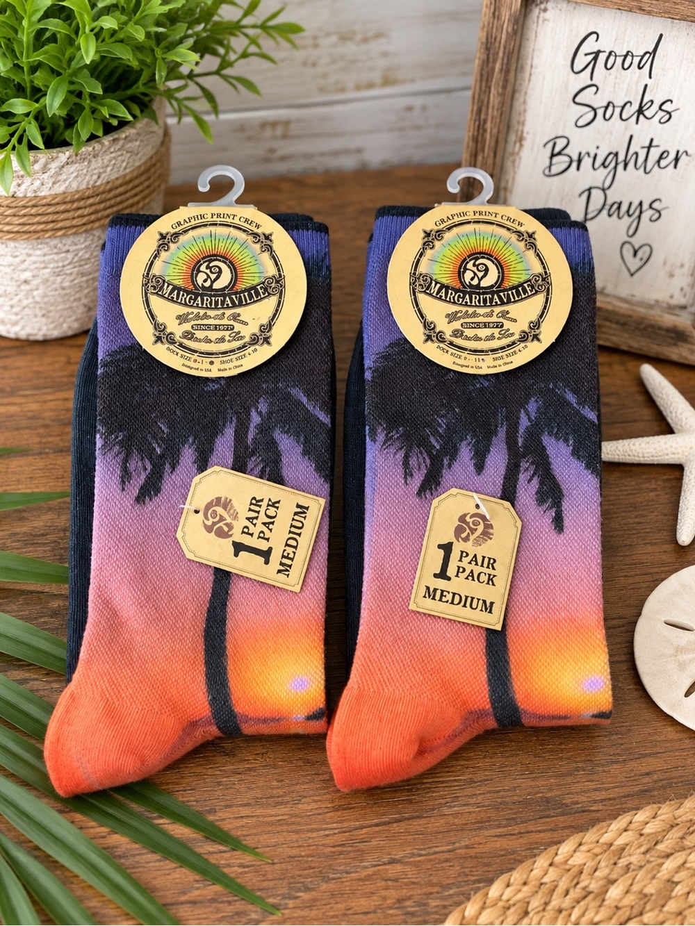 Margaritaville Graphic Print Crew Socks – 2 Pair Bundle 🌴🍹